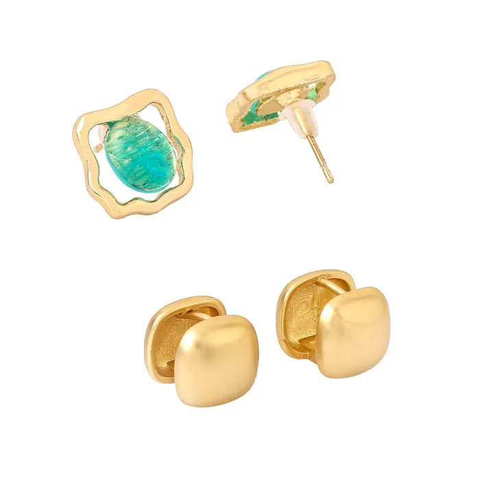 Rings Yellow Chimes Yellow Chimes Earrings for Women and Girls Fashion Golden Stud Earrings For Women Gold Plated 2 Pairs Geometric Shaped Stud Earrings Birthday Gift for Girls Women Anniversary Gift for Wife