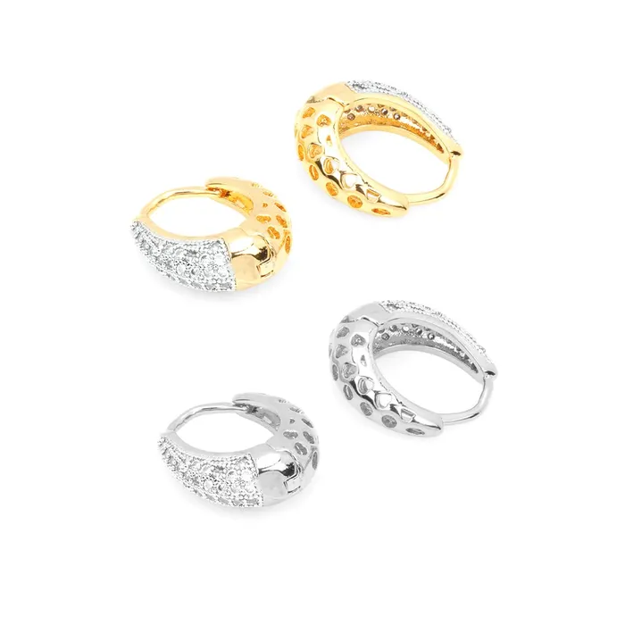 Rings Yellow Chimes Yellow Chimes Hoop Earrings for Women Combo of 2 Pairs Classic Silver Gold Plated Crystals Hoop Earrings for Women and Girls