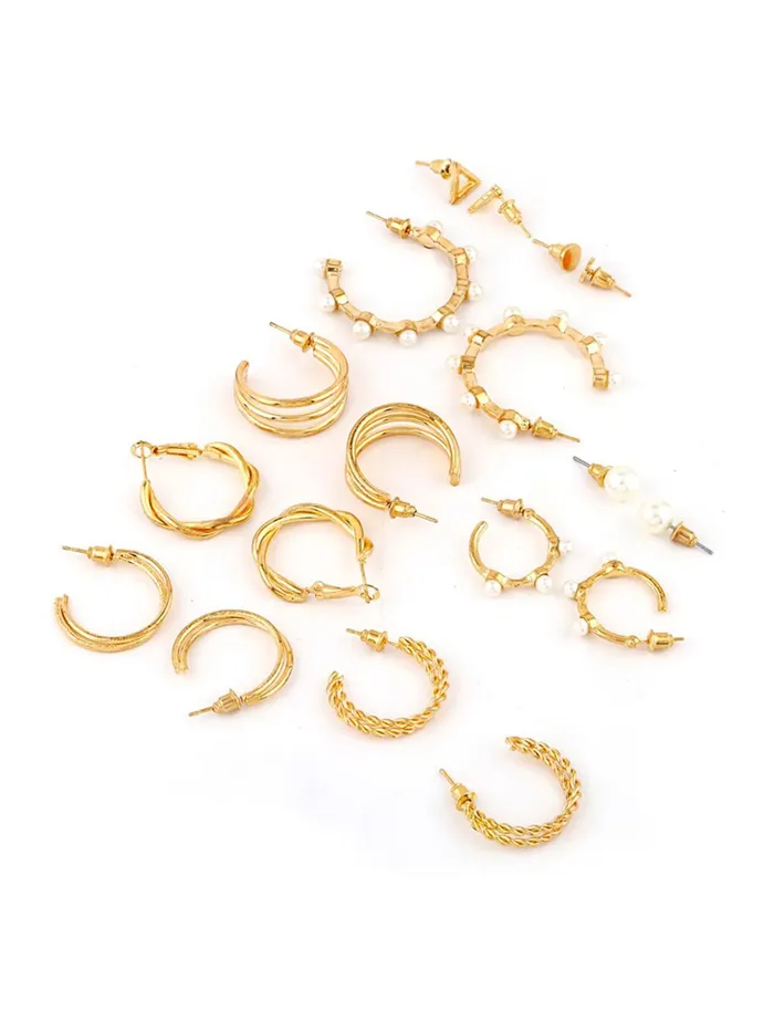 Rings Yellow Chimes Yellow Chimes Hoop Earrings for Women Set Of 9 Pairs Gold Plated Combo Hoop Stud Earrings Set For Women and Girls