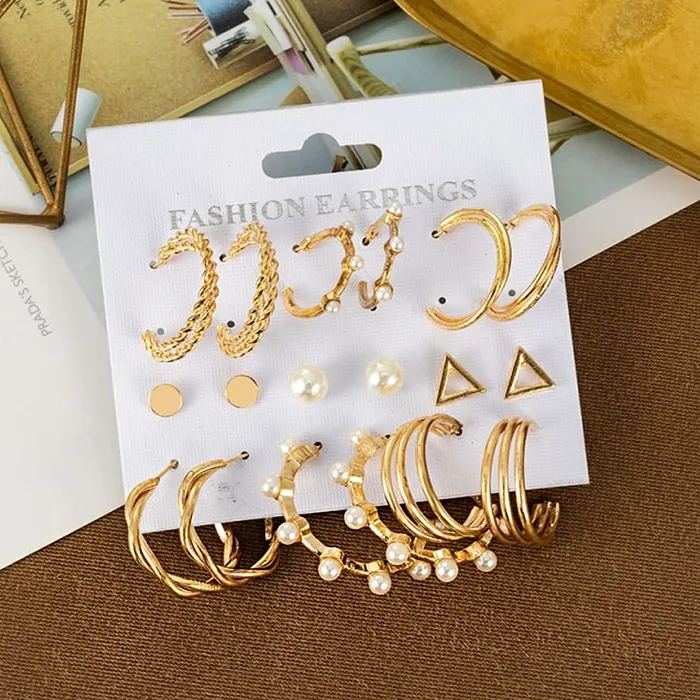 Rings Yellow Chimes Yellow Chimes Hoop Earrings for Women Set Of 9 Pairs Gold Plated Combo Hoop Stud Earrings Set For Women and Girls