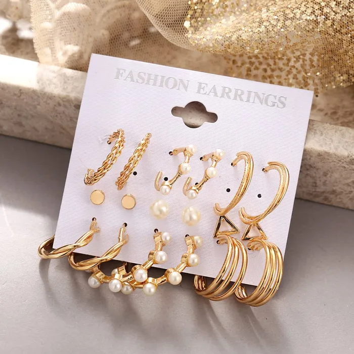 Rings Yellow Chimes Yellow Chimes Hoop Earrings for Women Set Of 9 Pairs Gold Plated Combo Hoop Stud Earrings Set For Women and Girls