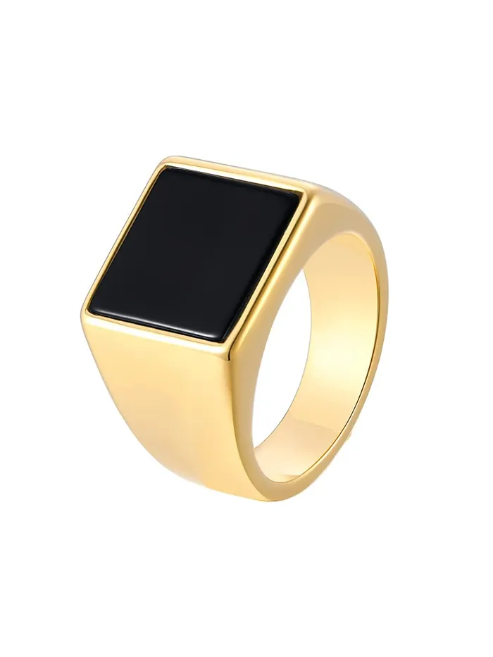 Rings Yellow Chimes Yellow Chimes Rings for Men gold plated Black colored in Center Metal Stainless Steel Band Style Ring for men and Boys