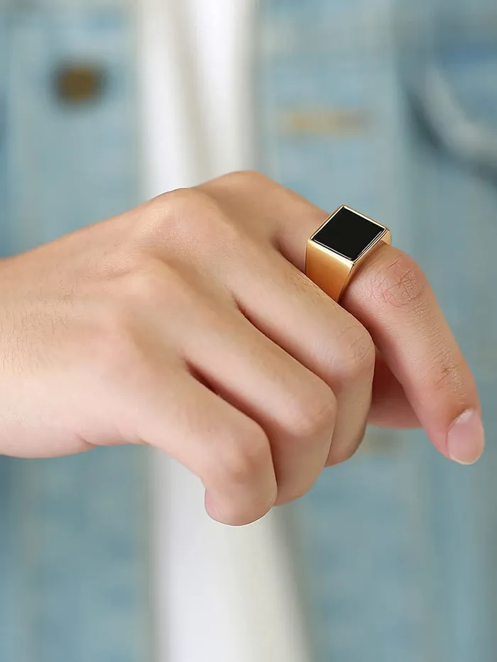 Rings Yellow Chimes Yellow Chimes Rings for Men gold plated Black colored in Center Metal Stainless Steel Band Style Ring for men and Boys
