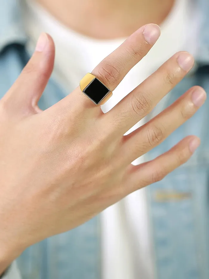 Rings Yellow Chimes Yellow Chimes Rings for Men gold plated Black colored in Center Metal Stainless Steel Band Style Ring for men and Boys