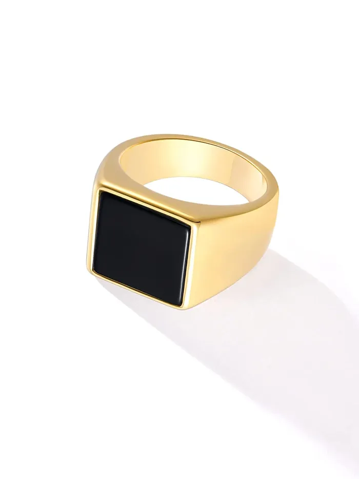 Rings Yellow Chimes Yellow Chimes Rings for Men gold plated Black colored in Center Metal Stainless Steel Band Style Ring for men and Boys
