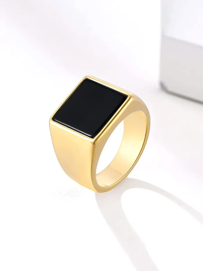 Rings Yellow Chimes Yellow Chimes Rings for Men gold plated Black colored in Center Metal Stainless Steel Band Style Ring for men and Boys