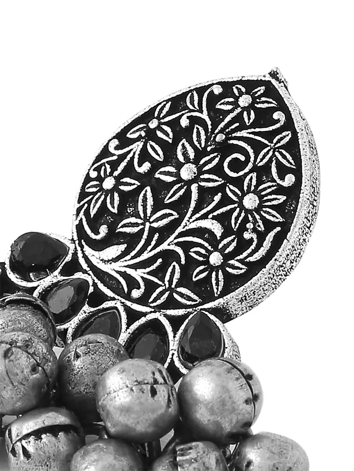 Rings Yellow Chimes Yellow Chimes Silver Oxidised Necklace Set Peacock Design Ghungroo Choker Necklace Set for Women Girls