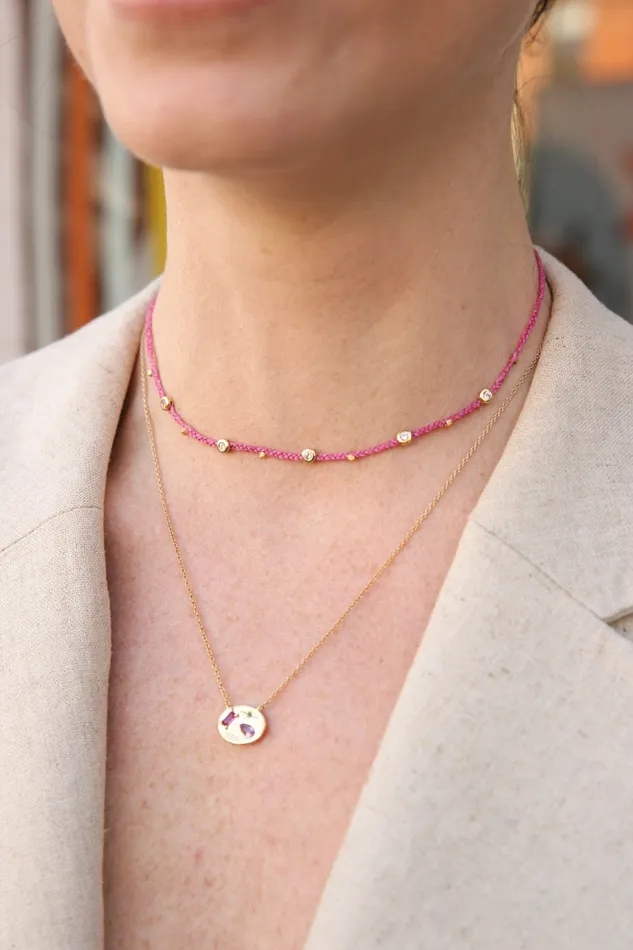 Scosha Necklaces Diamond Bezel Charms Necklace in Magenta Scosha Necklaces Diamond Bezel Charms Necklace in Magenta