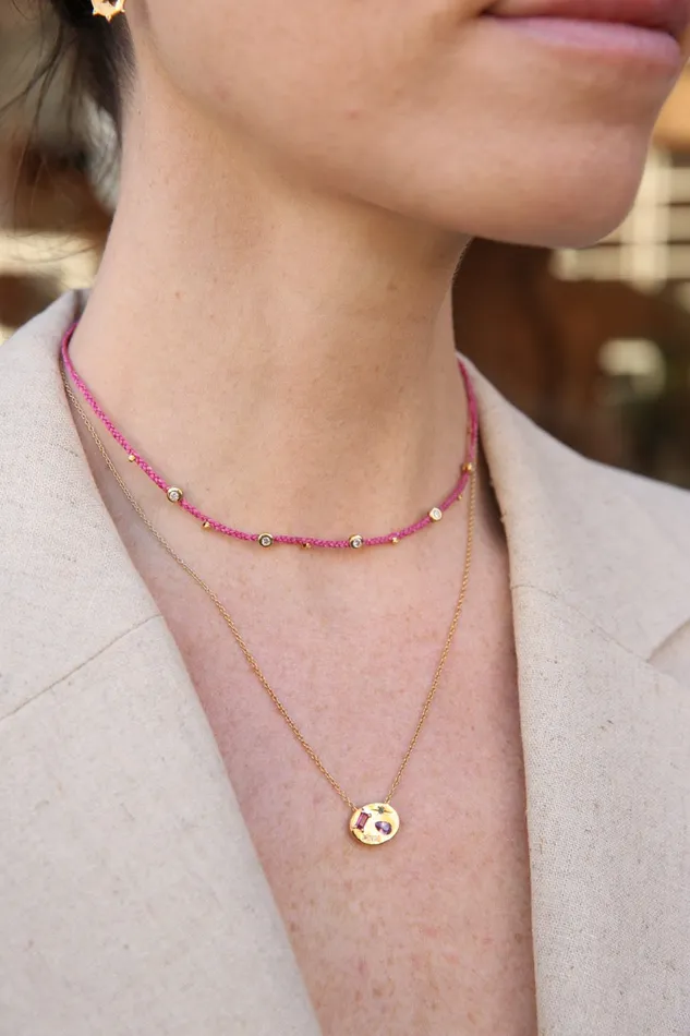 Scosha Necklaces Diamond Bezel Charms Necklace in Magenta Scosha Necklaces Diamond Bezel Charms Necklace in Magenta