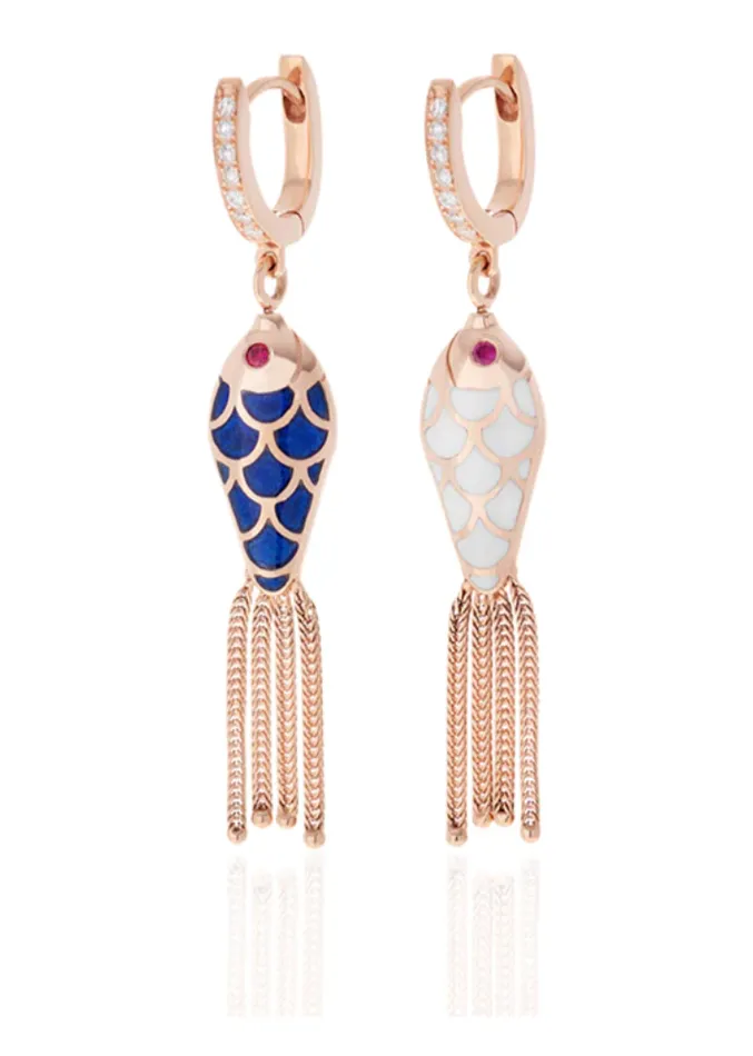 SELIM MOUZANNAR FISH FOR LOVE EARRINGS NAVY BLUE IVORY DIAMONDSRUBIES Selim Mouzannar Earrings