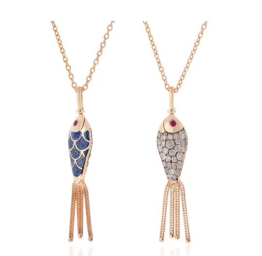 Selim Mouzannar FISH FOR LOVE PENDANT WITH NAVY BLUE ENAMEL SET WITH ICY GREY DIAMONDS RUBIES Necklaces Selim Mouzannar FISH FOR LOVE PENDANT WITH NAVY BLUE ENAMEL SET WITH ICY GREY DIAMONDS RUBIES Necklaces