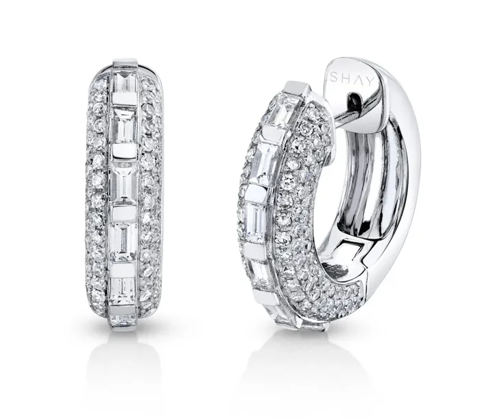Shay Fine Jewelry Earrings MIXED DIAMOND BUOY HUGGIES
