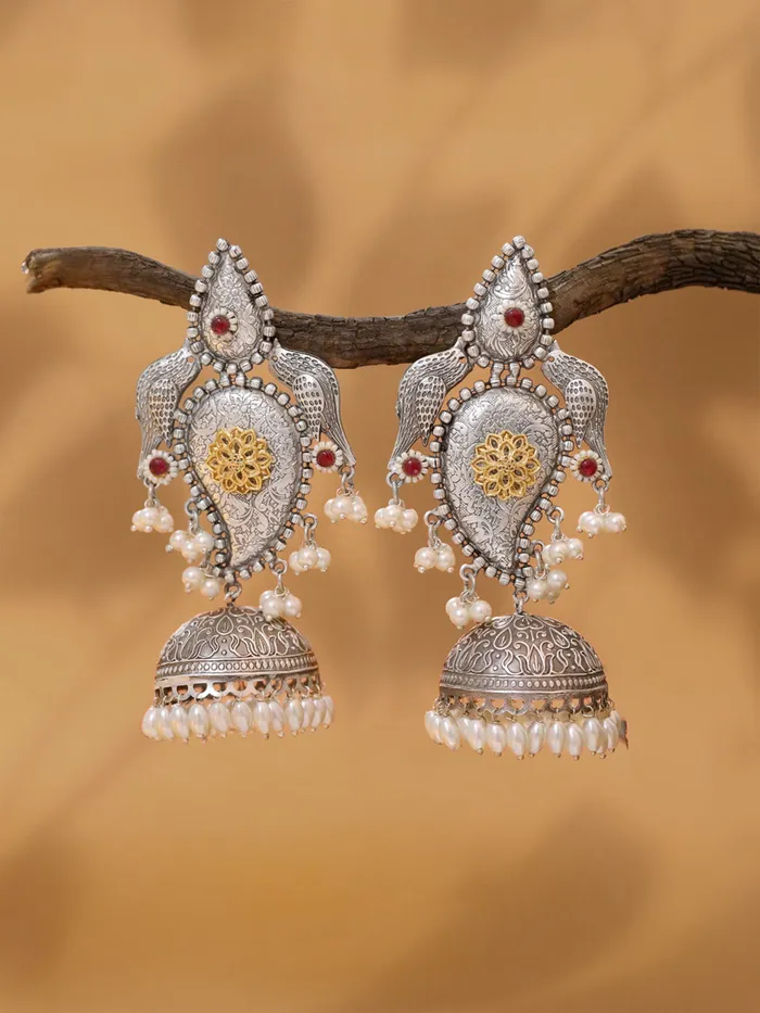 Silver Oxidized Jhumka Earrings Elegant Design 105cm Length For Women Girls Yellow Chimes Earrings