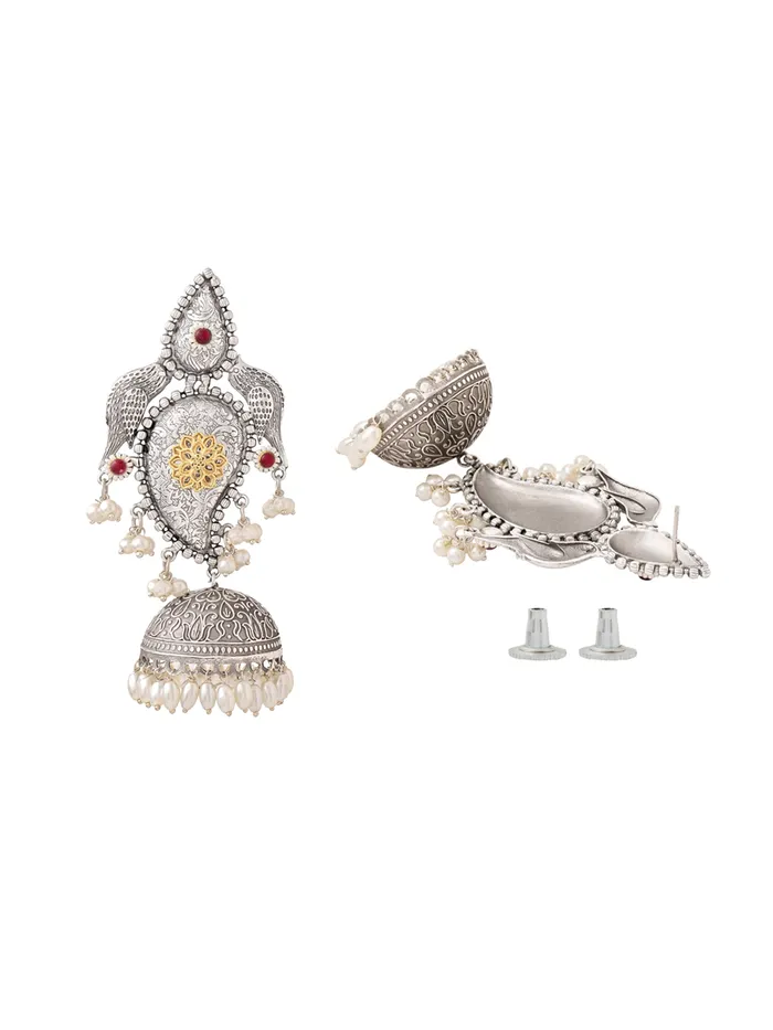Silver Oxidized Jhumka Earrings Elegant Design 105cm Length For Women Girls Yellow Chimes Earrings