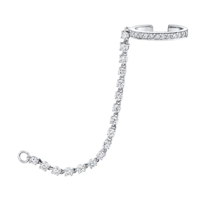 Single Row Diamond Ear Cuff with Rope Diamond chain Anita Ko Earrings