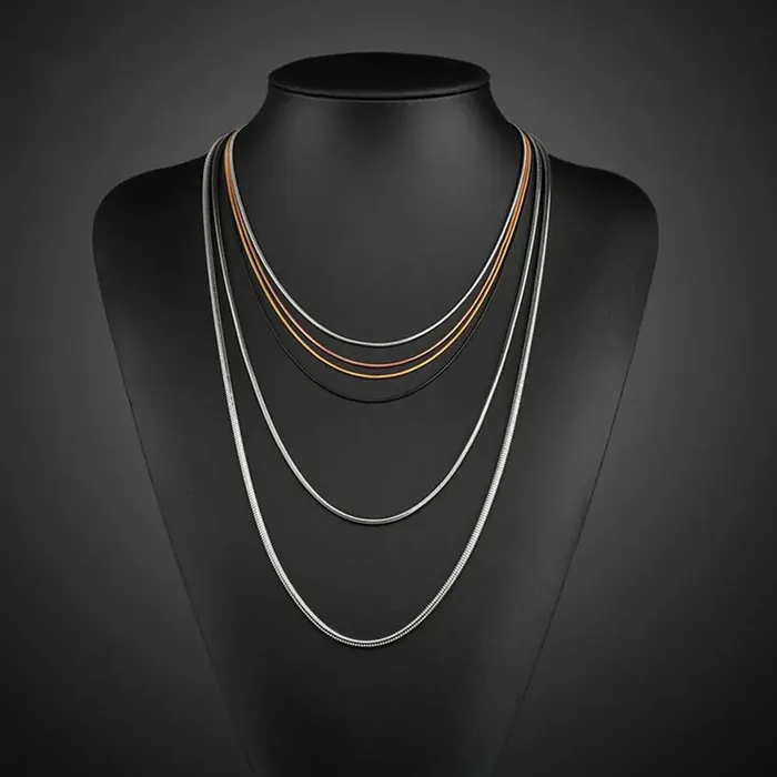 Sleek Stainless Steel Snake Chain Necklace Minimal Pendant Chain Metamorphidi Necklaces