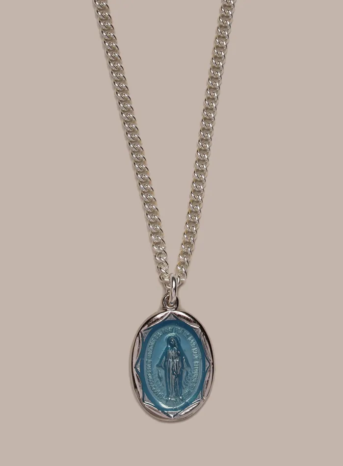 Sterling Silver Blue Enamel Miraculous Medal Oval Pendant Necklace for Men WE ARE ALL SMITH Mens Jewelry Clothing Necklaces Sterling Silver Blue Enamel Miraculous Medal Oval Pendant Necklace for Men WE ARE ALL SMITH Mens Jewelry Clothing Necklaces