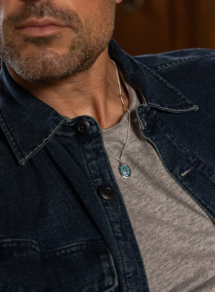 Sterling Silver Blue Enamel Miraculous Medal Oval Pendant Necklace for Men WE ARE ALL SMITH Mens Jewelry Clothing Necklaces