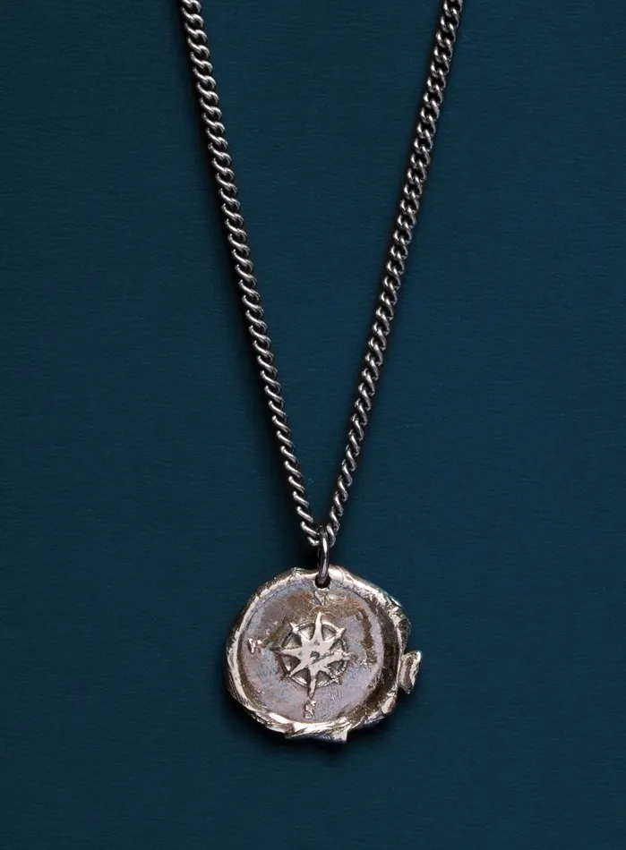 Sterling Silver Wax Seal Compass Necklace for Men We Are All Smith Necklaces