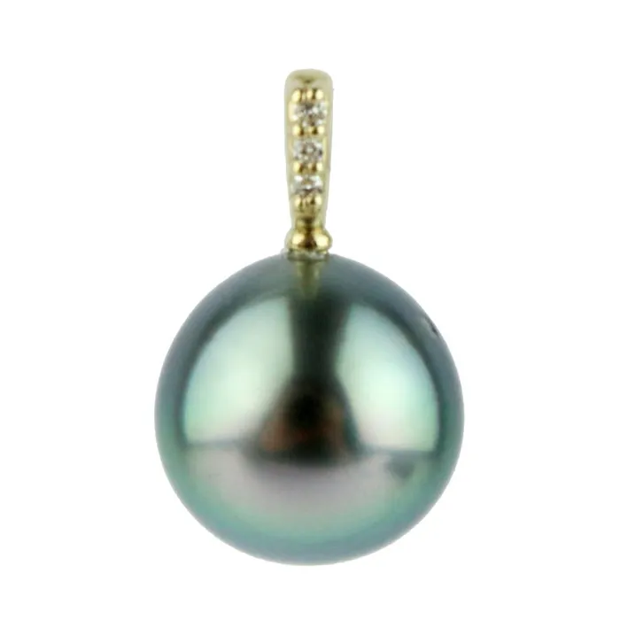 Tahitian Flashy Rainbow Pearl Diamond clat Pendant or Necklace on 14KYG Kamoka Pearl Necklaces