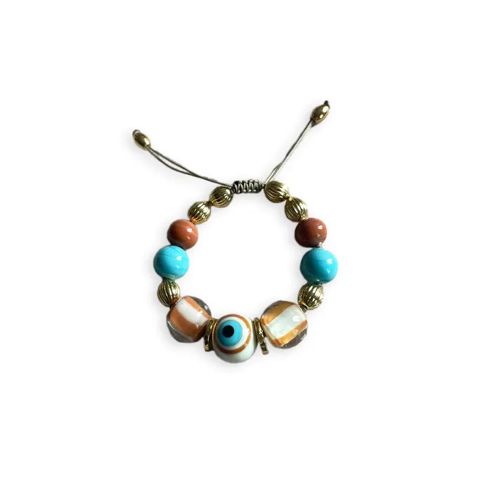 Tohum Bracelets Oneofakind Glass Eye Bracelet Turquoise and Camel