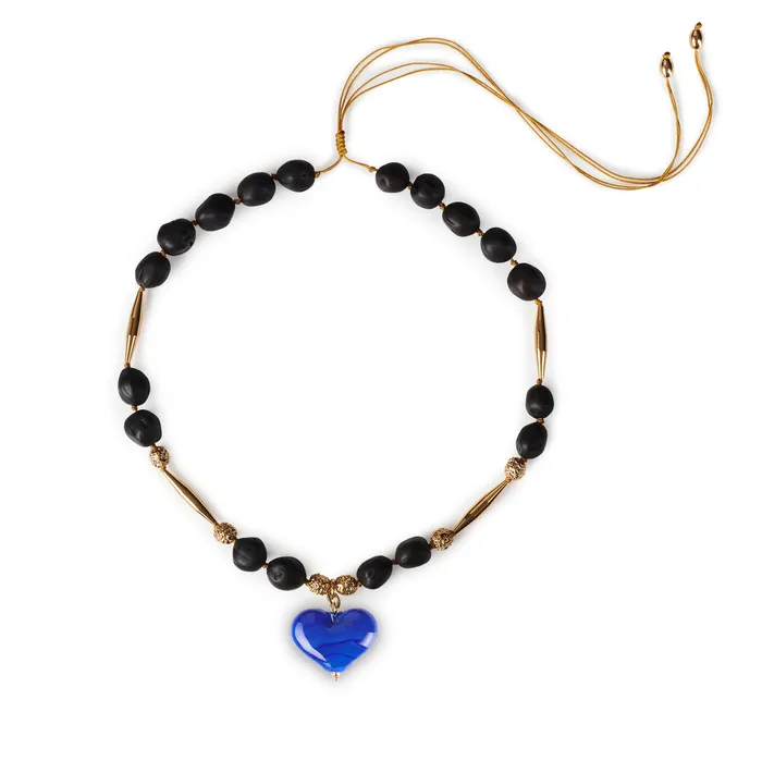 Tohum Necklaces Wood Bead Cuore Necklace Blue