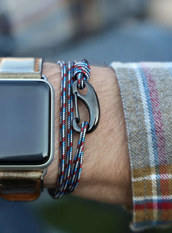 We Are All Smith Bracelets Black Red and Blue Tactical Cord Bracelet for Men Black Clasp 21K