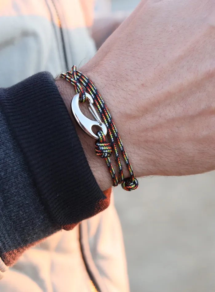 We Are All Smith Bracelets Black Red and Orange Tactical Cord Bracelet for Men Silver Clasp 23S