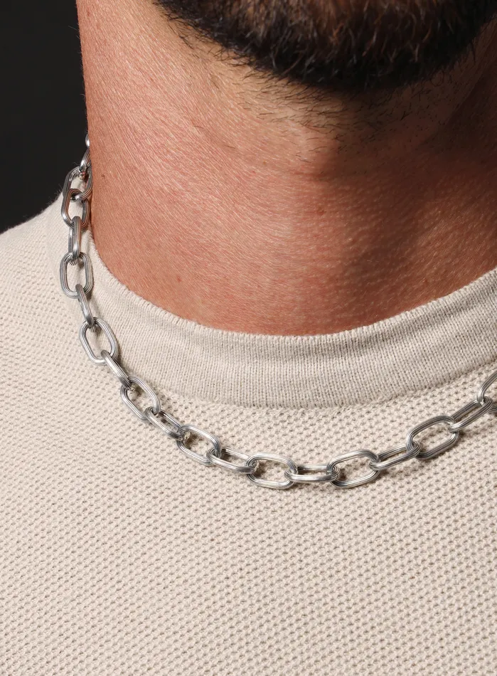 WE ARE ALL SMITH Mens Jewelry Clothing 925 Oxidized Sterling Silver Chunky Oval Chain Necklace for Men Necklaces