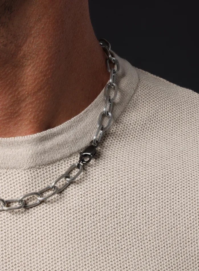 WE ARE ALL SMITH Mens Jewelry Clothing 925 Oxidized Sterling Silver Chunky Oval Chain Necklace for Men Necklaces