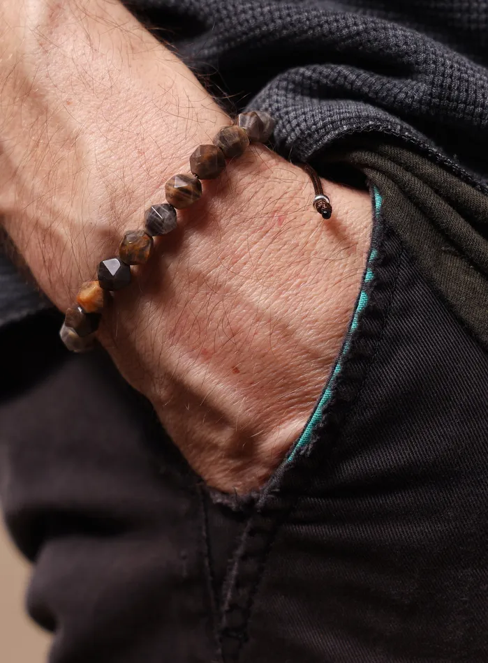 WE ARE ALL SMITH Mens Jewelry Clothing Bracelets Chocolate Sunstone and Sterling Silver Mens Bead Bracelet