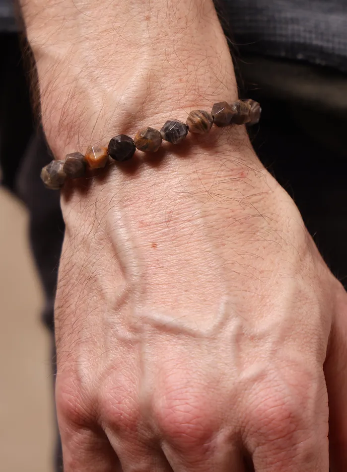 WE ARE ALL SMITH Mens Jewelry Clothing Bracelets Chocolate Sunstone and Sterling Silver Mens Bead Bracelet