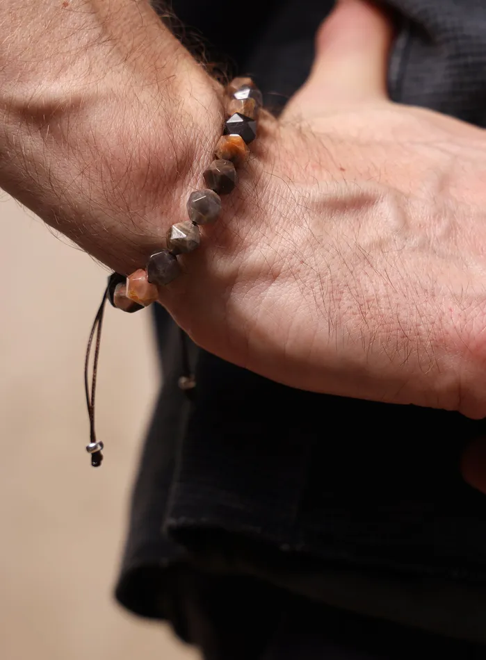 WE ARE ALL SMITH Mens Jewelry Clothing Bracelets Chocolate Sunstone and Sterling Silver Mens Bead Bracelet