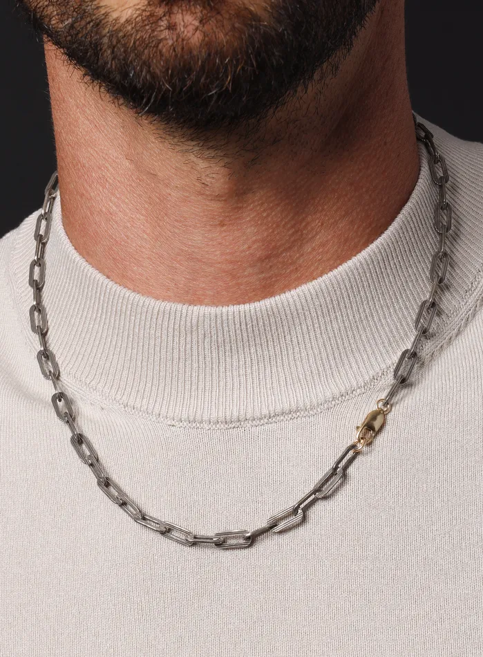 WE ARE ALL SMITH Mens Jewelry Clothing Necklaces 925 Oxidized Textured Elongated Sterling Silver Chain Necklace for Men