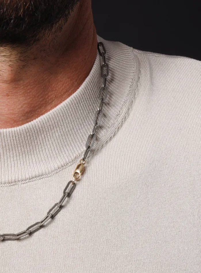 WE ARE ALL SMITH Mens Jewelry Clothing Necklaces 925 Oxidized Textured Elongated Sterling Silver Chain Necklace for Men