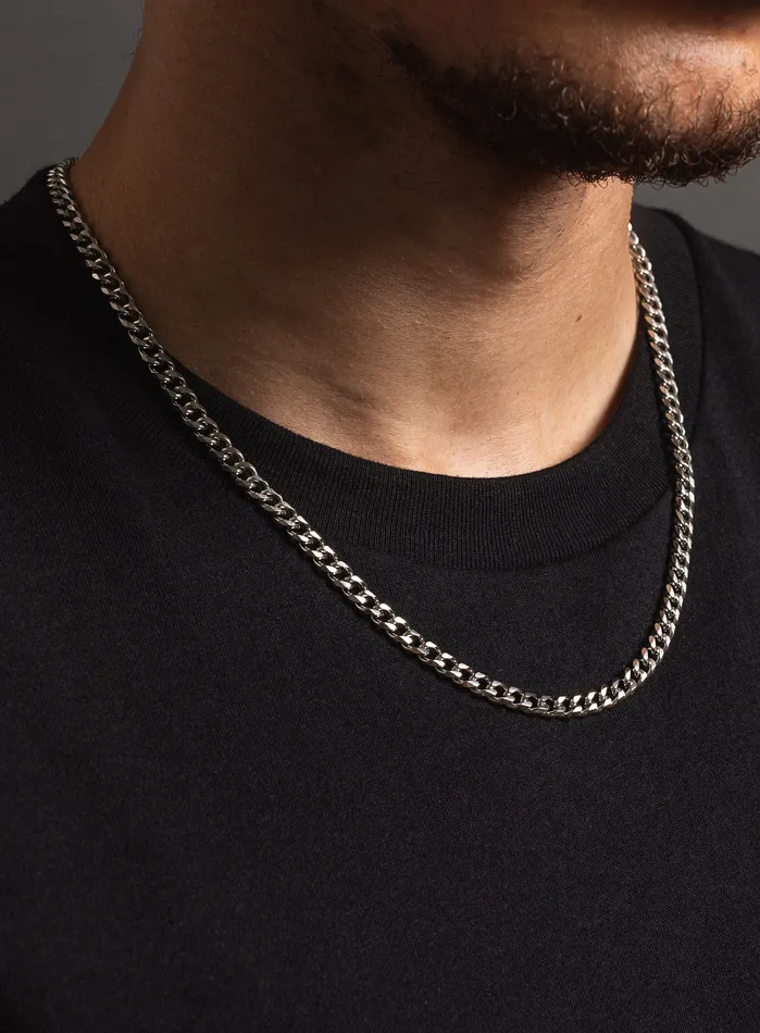 WE ARE ALL SMITH Necklaces Waterproof 5mm Miami Cuban Beveled Chain Necklace for Men