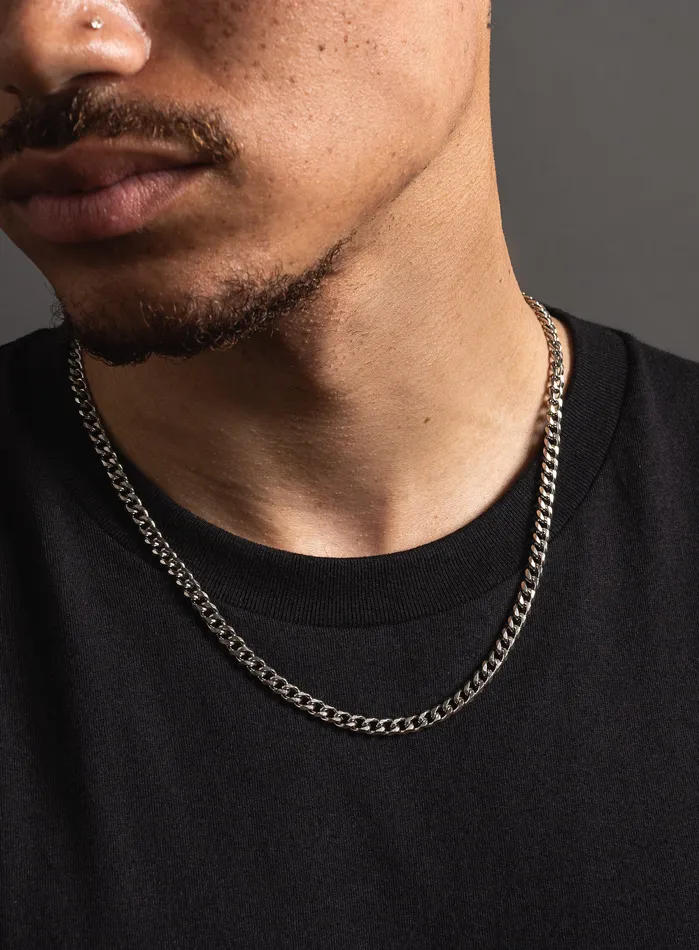 WE ARE ALL SMITH Necklaces Waterproof 5mm Miami Cuban Beveled Chain Necklace for Men