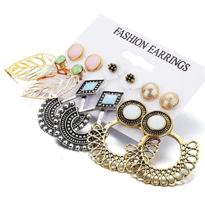 Yellow Chimes 6 and 9 Pairs Assorted Multiple Stud Earrings Big Hoop Tassel Drop Pearl Earrings for Women and Girls Stud And Chandbali Combo Earring Yellow Chimes Necklaces