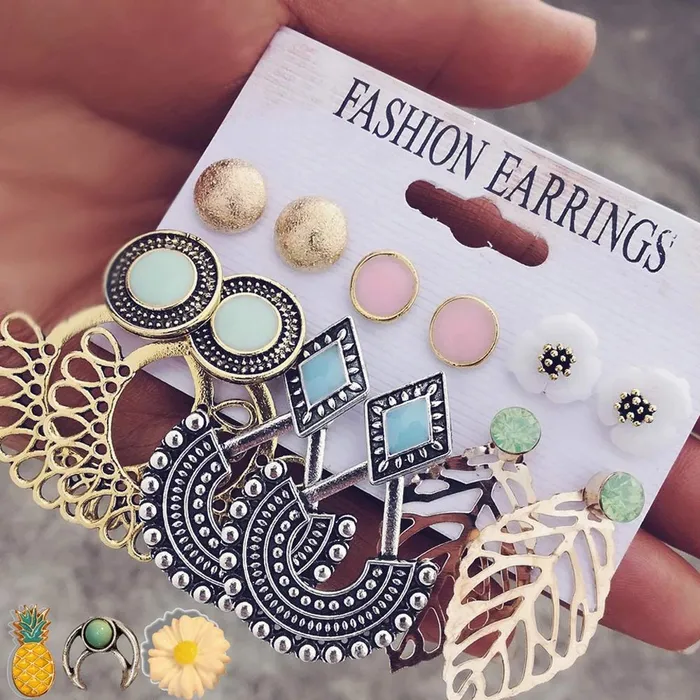Yellow Chimes 6 and 9 Pairs Assorted Multiple Stud Earrings Big Hoop Tassel Drop Pearl Earrings for Women and Girls Stud And Chandbali Combo Earring Yellow Chimes Necklaces