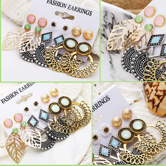Yellow Chimes 6 and 9 Pairs Assorted Multiple Stud Earrings Big Hoop Tassel Drop Pearl Earrings for Women and Girls Stud And Chandbali Combo Earring Yellow Chimes Necklaces