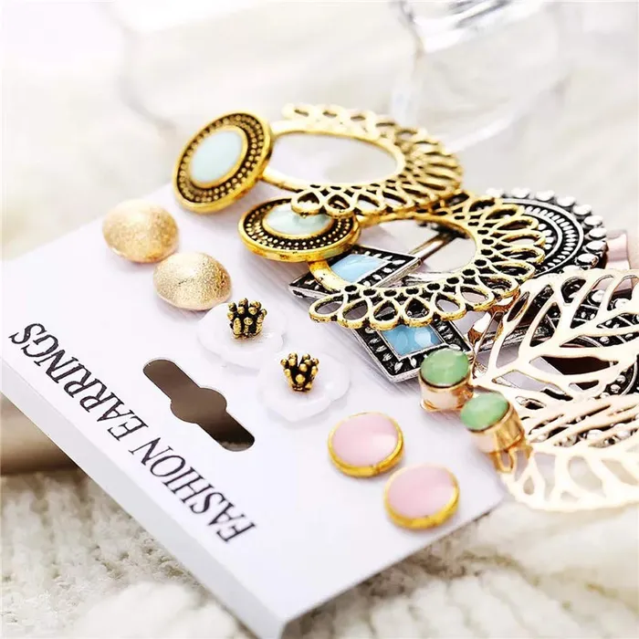 Yellow Chimes 6 and 9 Pairs Assorted Multiple Stud Earrings Big Hoop Tassel Drop Pearl Earrings for Women and Girls Stud And Chandbali Combo Earring Yellow Chimes Necklaces