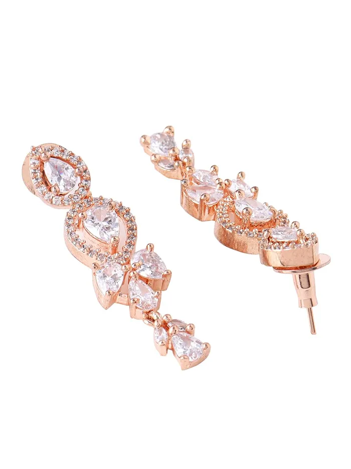 Yellow Chimes American Diamond Necklace Set For Women White Stone Rose Gold Jewellery Set For Women Diamond Necklace Set Birthday Gift for Girls Anniversary Gift for Wife Yellow Chimes Rings