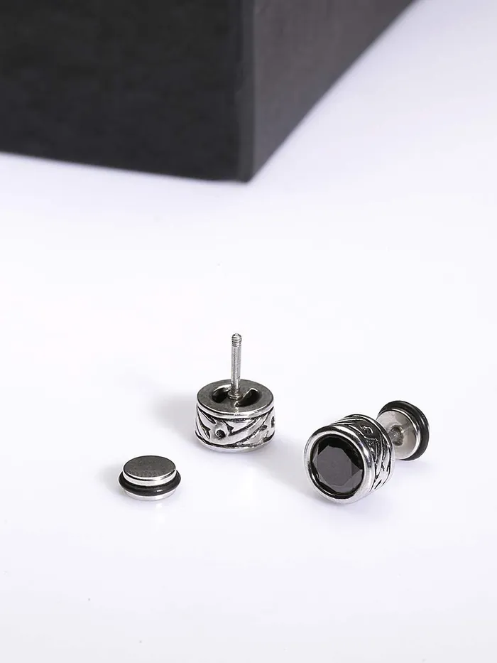 Yellow Chimes Black Crystal Sides Craft 316L Stainless Steel Earrings for Men and Women Yellow Chimes Earrings