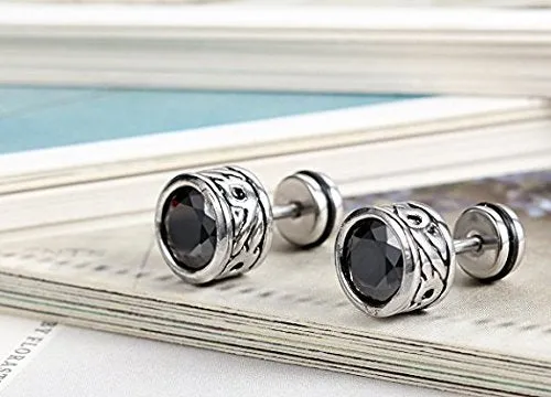 Yellow Chimes Black Crystal Sides Craft 316L Stainless Steel Earrings for Men and Women Yellow Chimes Earrings