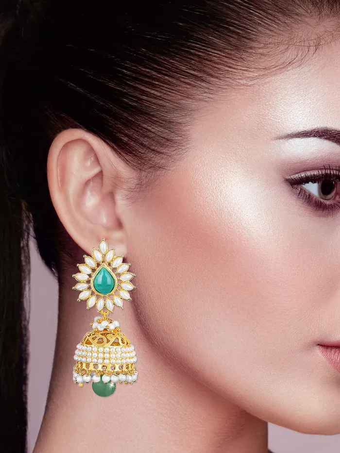Yellow Chimes Bollywood Celebrity Party Wear Traditional Pearl Moti JhumkaJhumki Earrings for Women and Girls Green Yellow Chimes Earrings