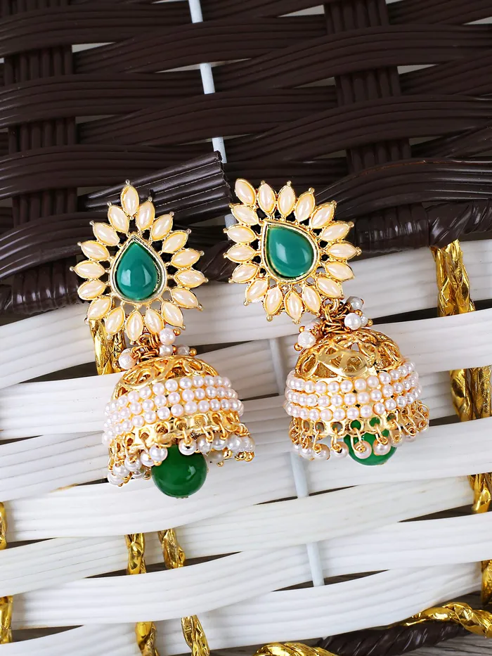 Yellow Chimes Bollywood Celebrity Party Wear Traditional Pearl Moti JhumkaJhumki Earrings for Women and Girls Green Yellow Chimes Earrings