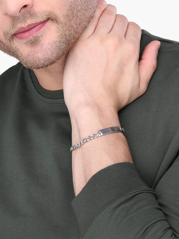 Yellow Chimes Bracelet for Men Stainless Steel Silver Chain Tag Bracelet for Men and Boys Yellow Chimes Earrings