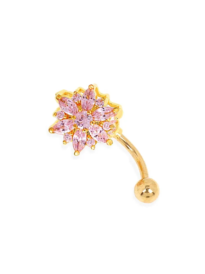 Yellow Chimes Bracelets Yellow Chimes Belly Button Ring for Women Body Piercing Jewelry Stainless Steel Navel Piercing Jewelry Floral Pink Crystal Belly Button for Women and Girls