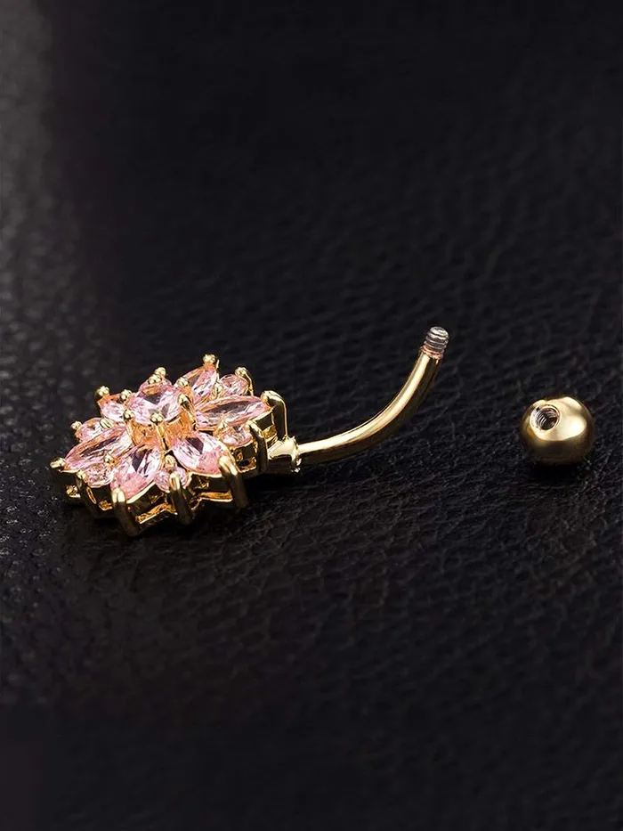 Yellow Chimes Bracelets Yellow Chimes Belly Button Ring for Women Body Piercing Jewelry Stainless Steel Navel Piercing Jewelry Floral Pink Crystal Belly Button for Women and Girls