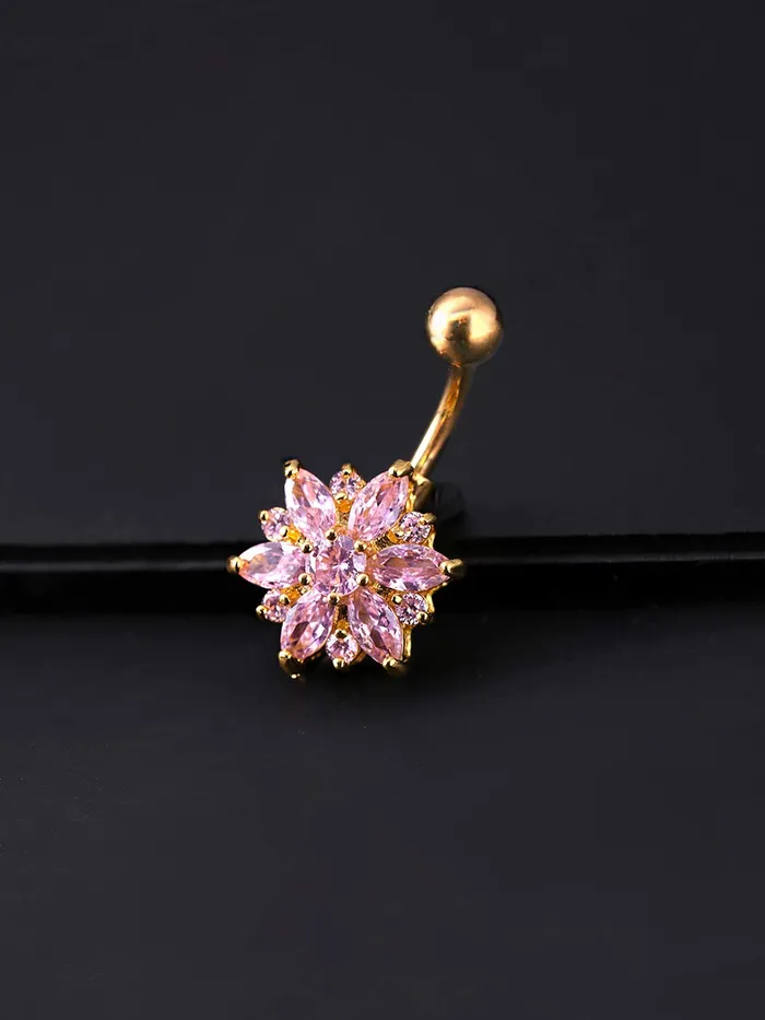 Yellow Chimes Bracelets Yellow Chimes Belly Button Ring for Women Body Piercing Jewelry Stainless Steel Navel Piercing Jewelry Floral Pink Crystal Belly Button for Women and Girls